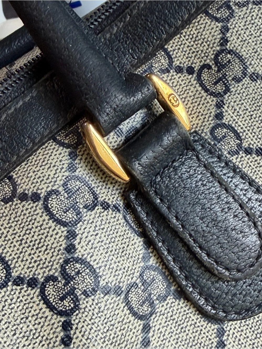 Vintage Navy Blue Gucci GG Supreme Mini Boston Bag - DAMAGED